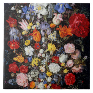 Blume im Holzschiff, Jan Brueghel der Ältere Fliese