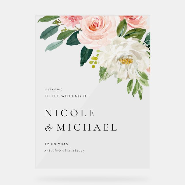 Blume im Hübschen Garten Wasserfarbe Willkommen Acrylschild (Vorderseite)