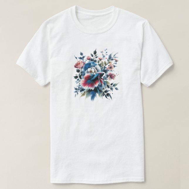 Blume im orientalischen Stil und Betafisch T-Shirt (Design vorne)