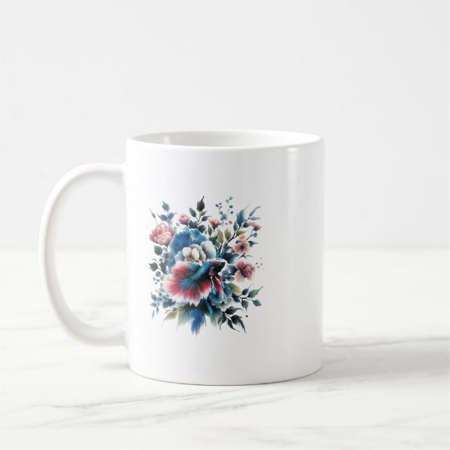 Blume im orientalischen Stil und Betafisch-Tasse Kaffeetasse (Links)