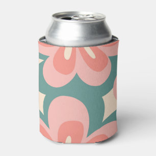 Blume im Retro-Stil in Rosa und Türkis Dosenkühler