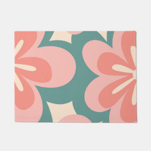 Blume im Retro-Stil in Rosa und Türkis Fußmatte
