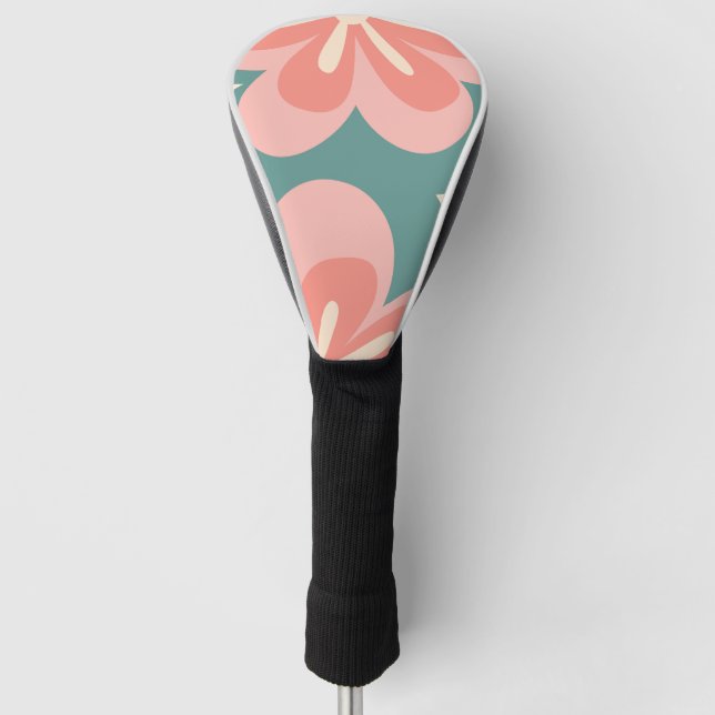 Blume im Retro-Stil in Rosa und Türkis Golf Headcover (Vorderseite)