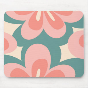 Blume im Retro-Stil in Rosa und Türkis Mousepad
