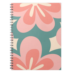 Blume im Retro-Stil in Rosa und Türkis Notizblock