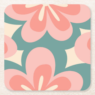 Blume im Retro-Stil in Rosa und Türkis Rechteckiger Pappuntersetzer