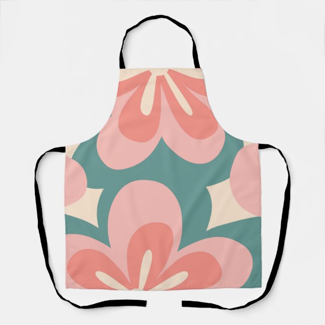 Blume im Retro-Stil in Rosa und Türkis Schürze (Vorderseite)