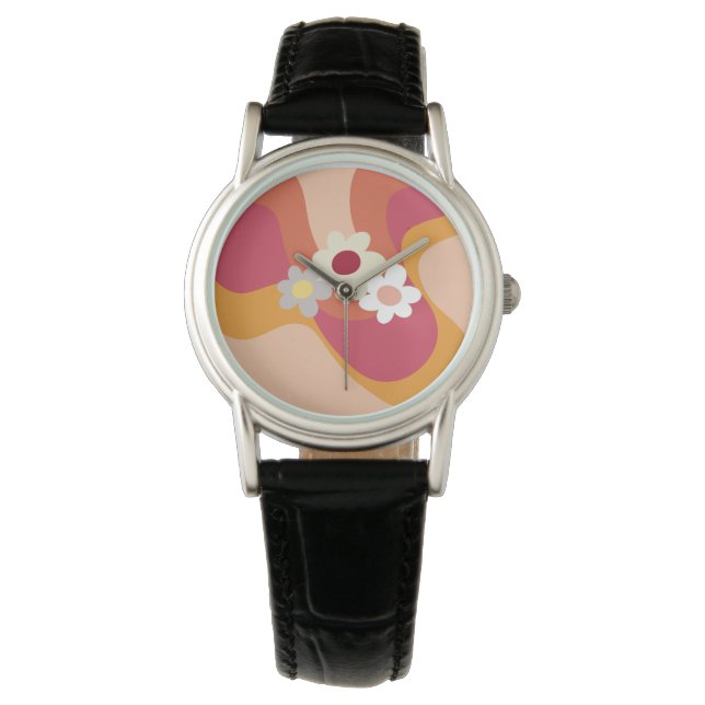 Blume im Retrostil Armbanduhr (Vorderseite)