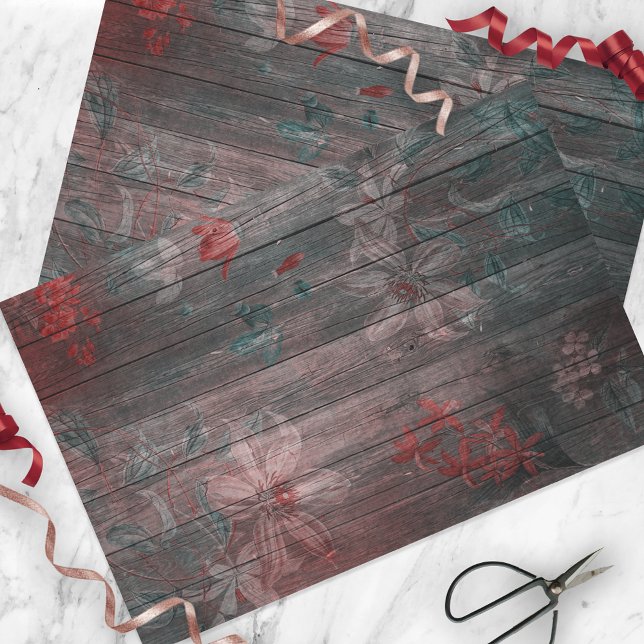 Blume im Roten Weißen Garten auf rustikalem Holz Seidenpapier (Von Creator hochgeladen)