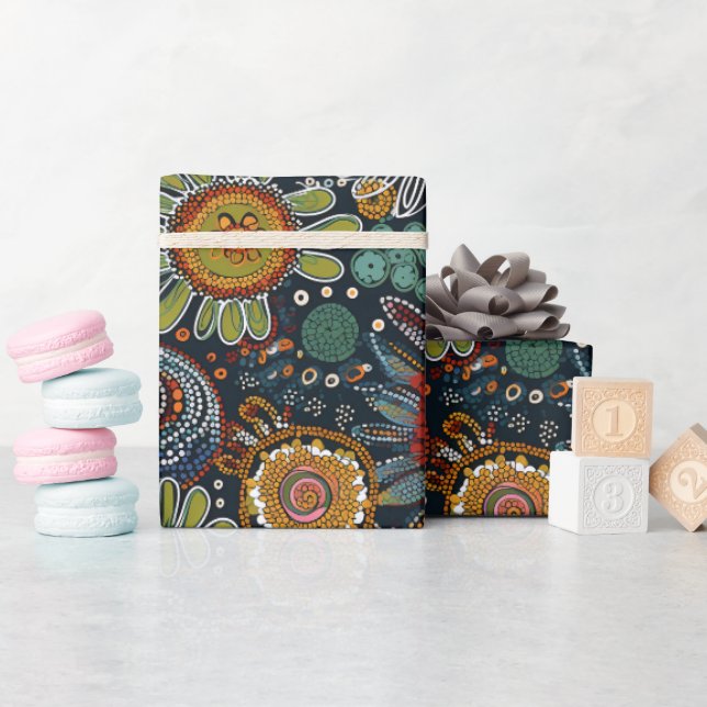 Blume im Stil der aborigines Kunst Geschenkpapier (Babyparty)