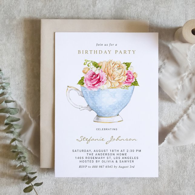 Blume im Teacup Geburtstagsparty Einladung (Von Creator hochgeladen)