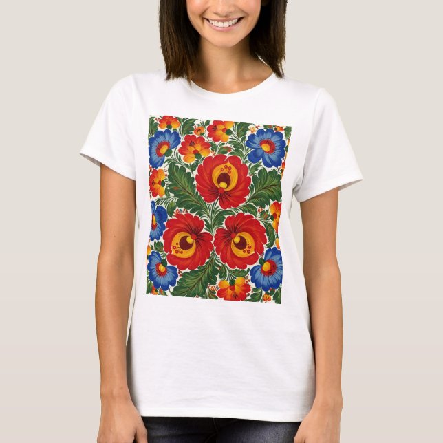Blume im ukrainischen Petrykivsky Style T - Shirt (Vorderseite)