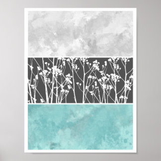 Blume in aquamarin und grau poster