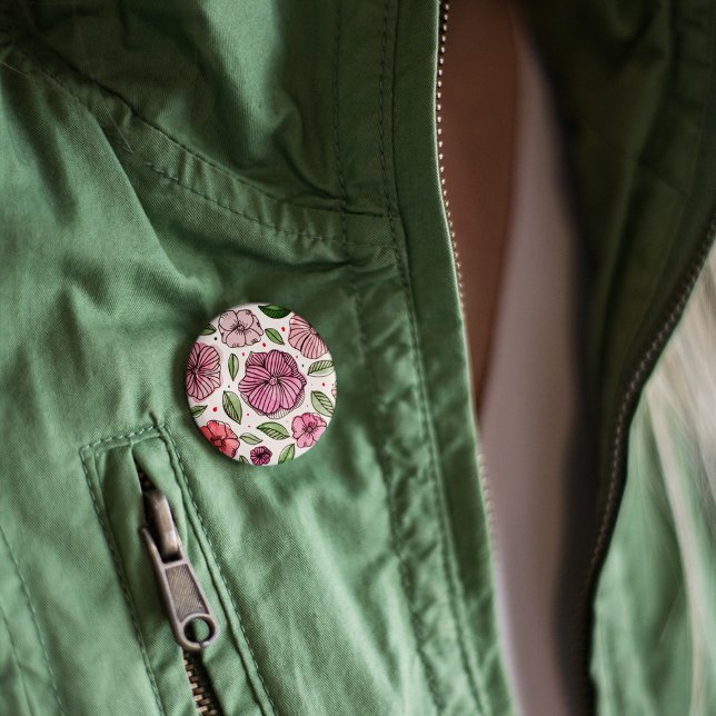 Blume in Aquarell und Tinte - Rosa und Grün Button (Von Creator hochgeladen)