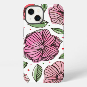 Blume in Aquarell und Tinte - Rosa und Grün iPhone 13 Hülle