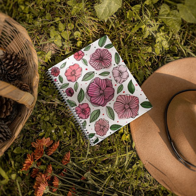 Blume in Aquarell und Tinte - Rosa und Grün Notizblock (Von Creator hochgeladen)