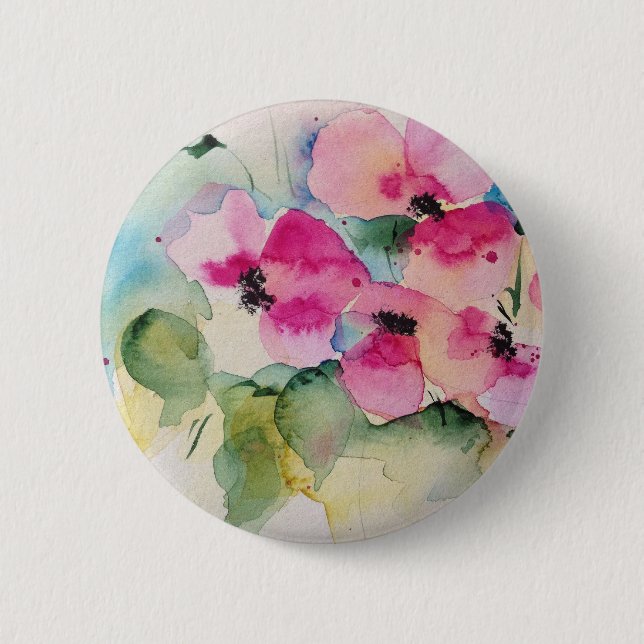 Blume in Aquarellfarbe Button (Vorderseite)