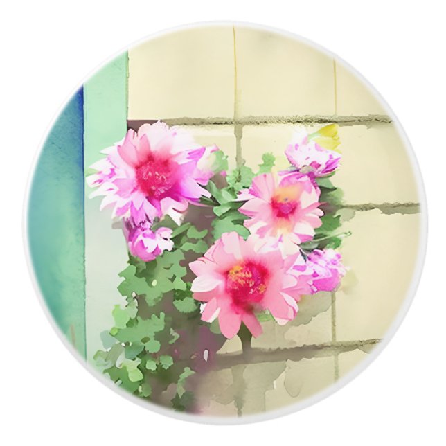 Blume in Aquarellfarbe Keramikknauf (Vorderseite)