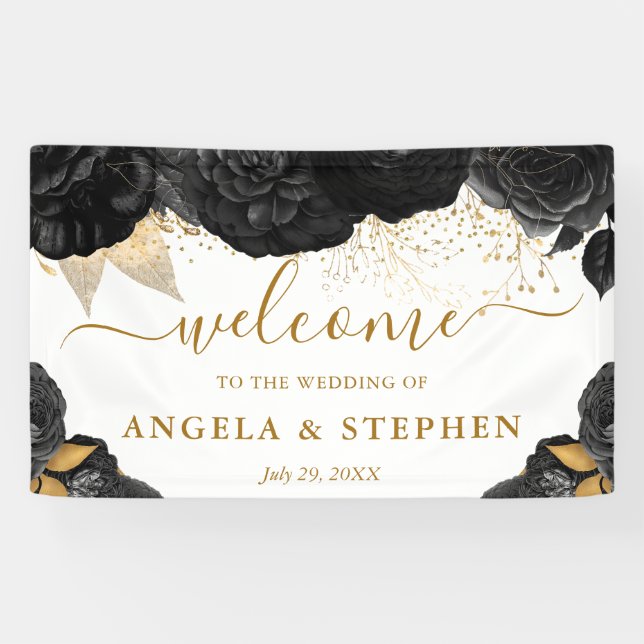 Blume in Aquarellfarbe und Gold Hochzeit Banner (Horizontal)