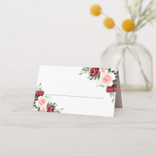 Blume in Aquarellfarben Burgundy Blush Falten Platzkarte