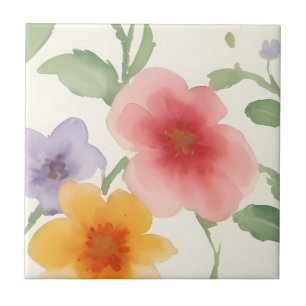 Blume in Aquarellfarben Große Druckflora auf Weiß Fliese