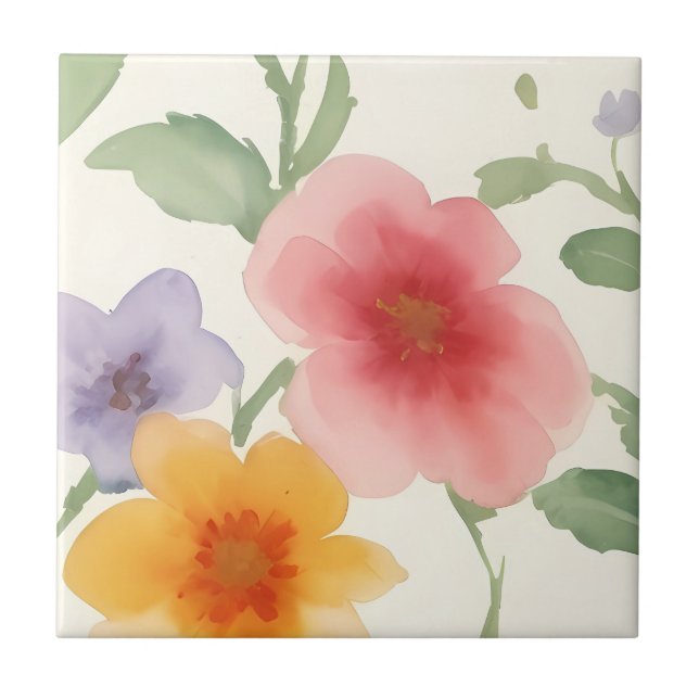 Blume in Aquarellfarben Große Druckflora auf Weiß Fliese (Vorderseite)