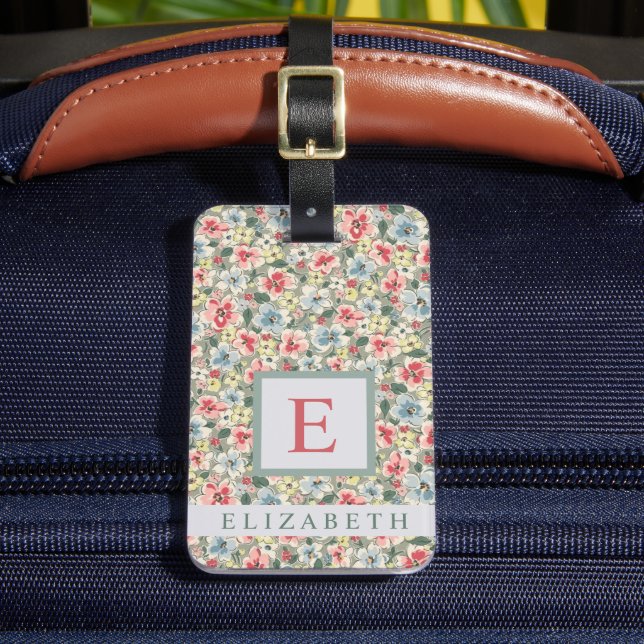 Blume in Aquarellfarben, grün, grün, grün und farb Gepäckanhänger (Vorderseite Insitu 2)