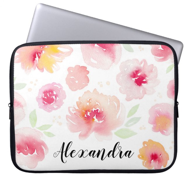 Blume in Aquarellfarben Personalisiert Name Laptop Laptopschutzhülle (Vorderseite)