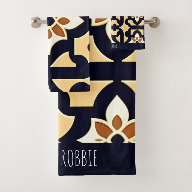 Blume in Beige Botanisches Muster Badhandtuch Set (Insitu)