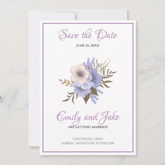 Blume in Beige und Lavendel Save The Date (Vorderseite)