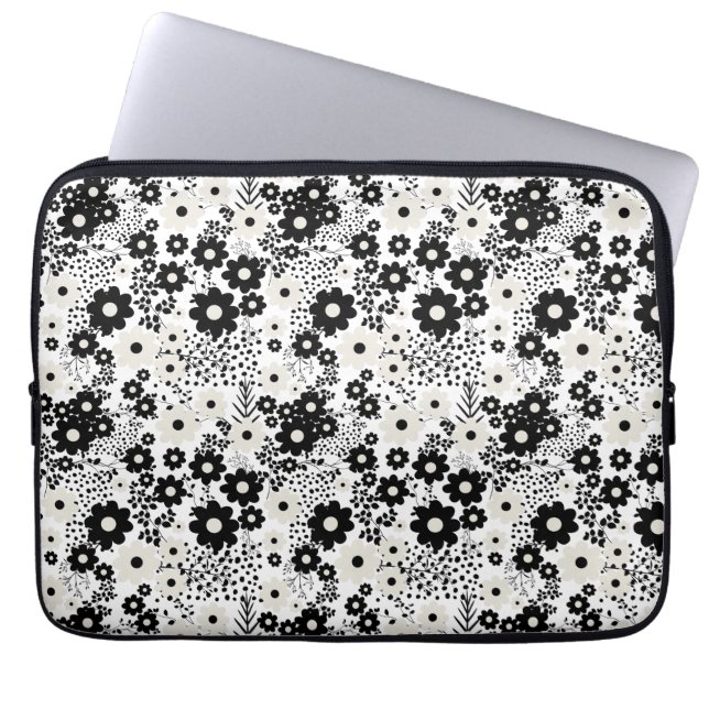 Blume in Beige und Schwarz Laptopschutzhülle (Vorderseite)