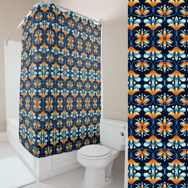 Blume in blau-orange Art Déco Duschvorhang (Von Creator hochgeladen)