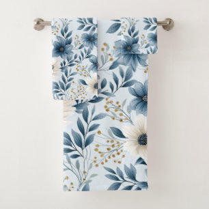 Blume in Blau und Beige Badhandtuch Set