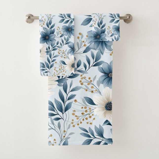 Blume in Blau und Beige Badhandtuch Set (Insitu)
