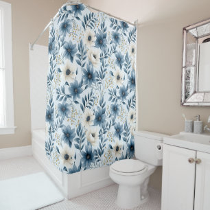 Blume in Blau und Beige Duschvorhang