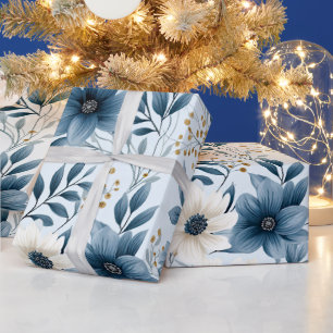 Blume in Blau und Beige Geschenkpapier