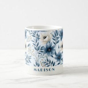 Blume in Blau und Beige Kaffeetasse
