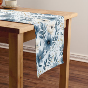 Blume in Blau und Beige Kurzer Tischläufer