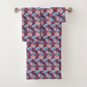 Blume in Blau und Rosa Badhandtuch Set
