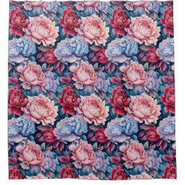 Blume in Blau und Rosa Duschvorhang