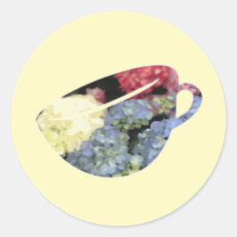 Blume in Blau und Rosa Hydrangea Malerei Runder Aufkleber