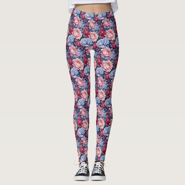 Blume in Blau und Rosa Leggings (Vorderseite)