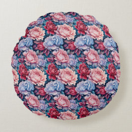 Blume in Blau und Rosa Rundes Kissen