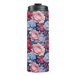 Blume in Blau und Rosa Thermosbecher