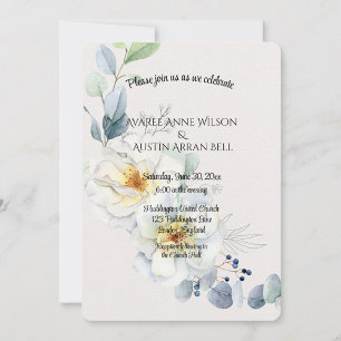 Blume in Blau und Weiß Hochzeit Einladung