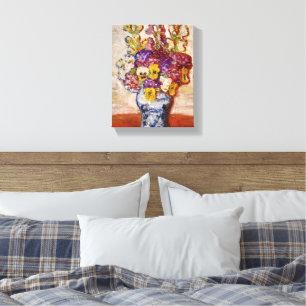 Blume in Blau und Weiß in der Orangen Tabelle Leinwanddruck