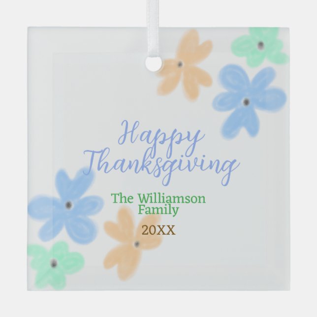 Blume in Blauorange Ornament Aus Glas (Vorderseite)