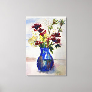 Blume in Blue Vase Leinwand Aquarelldruck