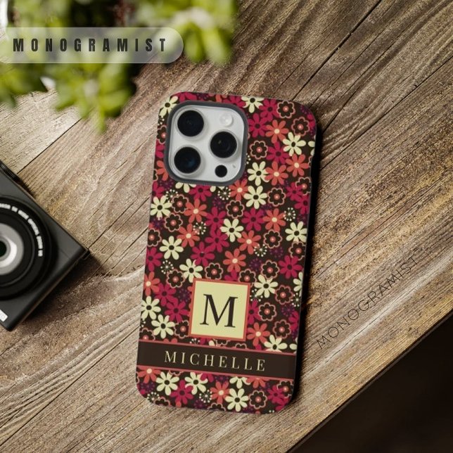 Blume in Braun-Gelb-Rosa Orange iPhone Hülle (Custom Brown Floral Yellow Pink Orange Flowers iPhone Case)