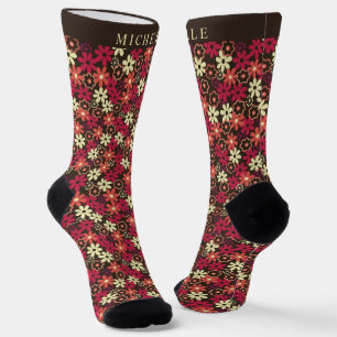 Blume in Braun-Gelb-Rosa Orange Socken